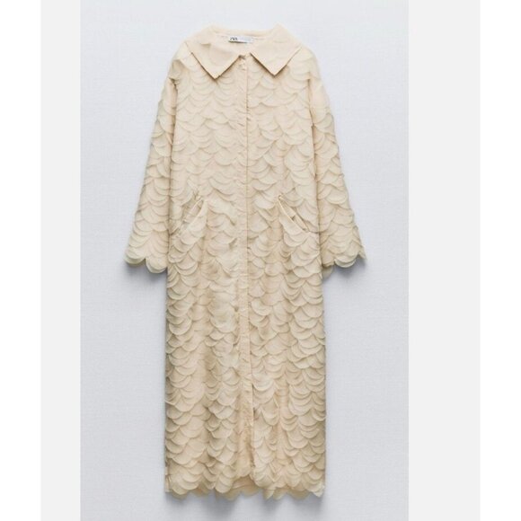 NWT ZARA Bib Collar Petal Coat Lightweight Midi M Cream Wedding Party Ecru NEW - Picture 1 of 11